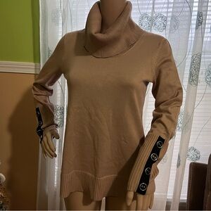 Melissa Paige Tan Cowl Neck Sweater with Button Details size Small